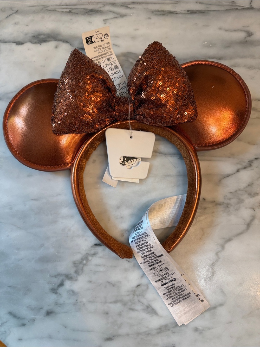 Disney Parks NWT Belle of the Ball Bronze Sequined Minnie Mouse Ear Headband - Picture 8 of 8
